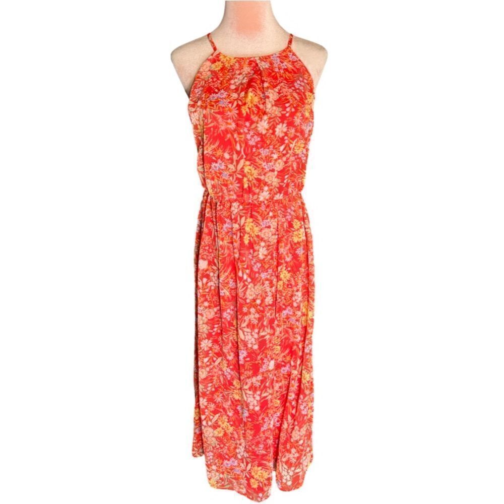 The General Good Floral Halter, Flowy Midi Dress in Orange/Coral. PS. New!